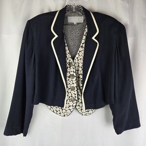 Vintage Dorothy Schoelen Platinum  Navy Cropped Layered Vest Blazer Size Small